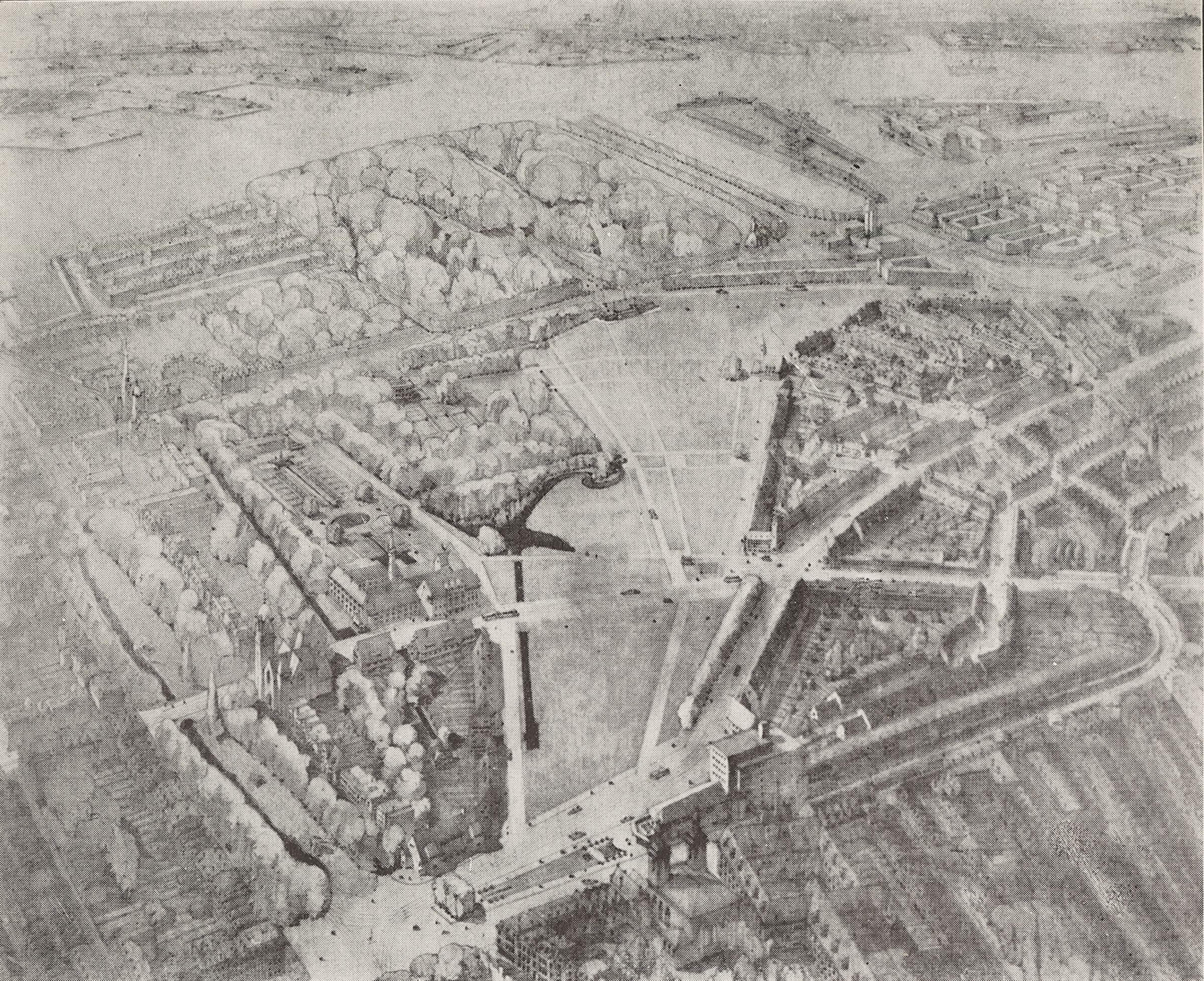 W.G. Witteveen. Dijkzigt Expansion Plan, 1927. The Land of Hoboken seen from the north, looking towards Het Park and the Maas. W.G. Witteveen, The Land van Hoboken Expansion Plan, Rotterdam, 1927, p. 8. Collection Het Nieuwe Instituut, NIR…